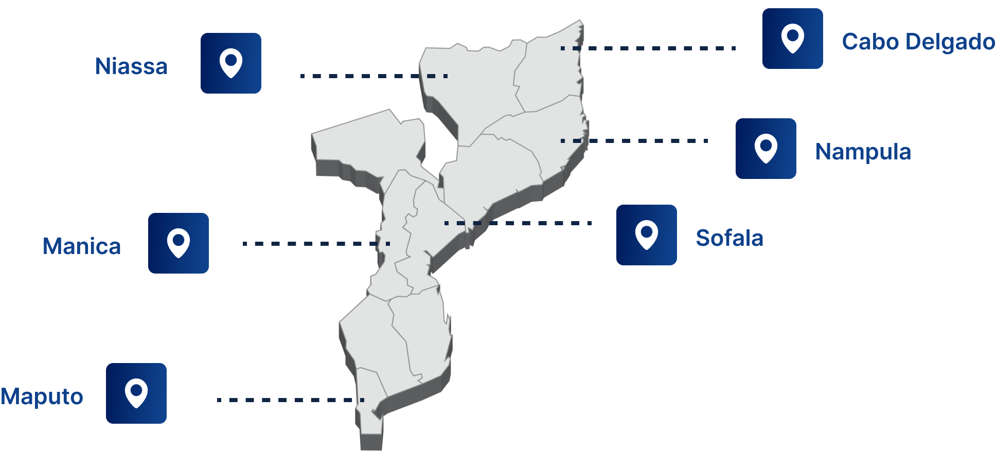 Mapa das províncias atendidas pela Moztrans